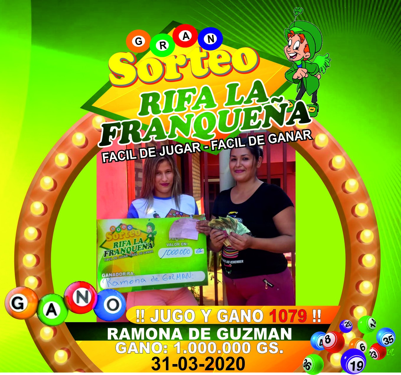 MOSTRANDO TRANSPARENCIA GANADORES DEL DÍA LUNES “RIFA LA FRANQUEÑA AL SEÑORA RAMONA GUZMÁN  BARRIO 23 DE OCTUBRE # 1079    ” sumándose a la largas lista SE GANAN 1.000.000 VENDEDORA ANGELA FRANCO  🍀  felicidades 🎉 💪👏💪💎💎 RIFA L