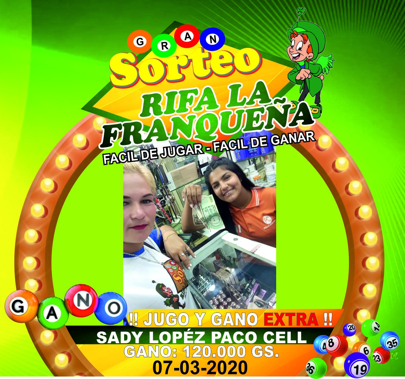 JUGO Y GANA FELICITACIONES SEÑORA SADY LOPEZ FUNCIONARIA DE PACO CELL CON SU VENDEDORA NOE