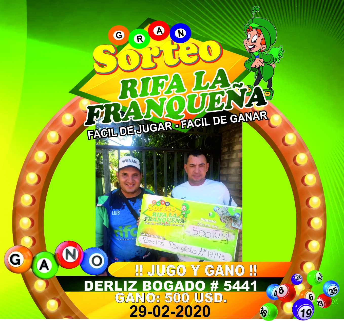 MOSTRANDO TRANSPARENCIA GANADORES DEL DÍA SABADO “RIFA LA FRANQUEÑA AL SEÑOR DERLIS BOGADO # 5441    ” sumándose a la largas lista SE GANAN 500 USD. BARRIO REMANCITO SECTOR 6 🍀  felicidades 🎉 💪👏💪💎💎 RIFA LA FRANQUEÑA LA QUE HAC