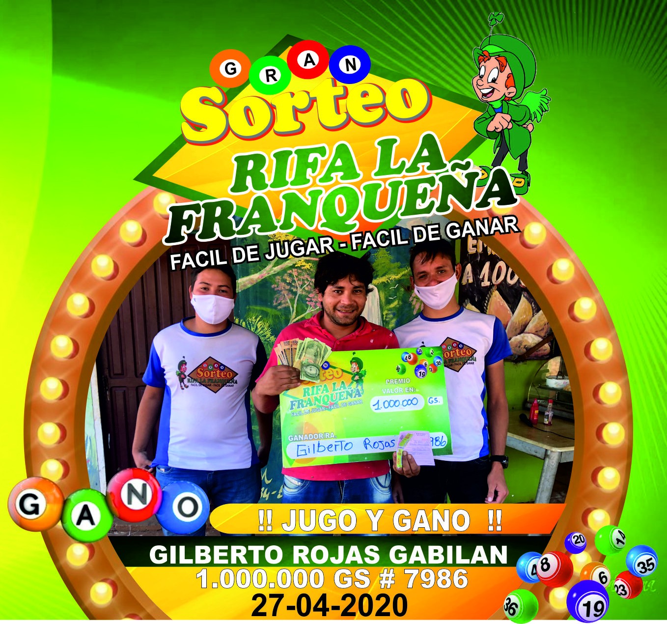 MUCHAS FELICIDADES UN GANADOR MAS QUE JUGO Y GANO CON RIFA LA FRANQUEÑA HACIENDO FAMILIA FELICES CORAZONES CONTENTO EL SEÑOR GILBERTO ROJAS TIENE SU PUESTO DE TERERE SOBRE LA AV DEL BARRIO SANTA ANA PERO VIVI EN KM 5 AV MONDAY SE GANÓ UN TREMENDO PREMIO